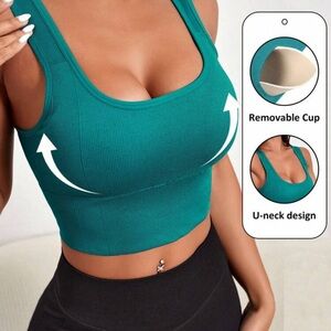Teal U-Neck Removable Cup Bra Top